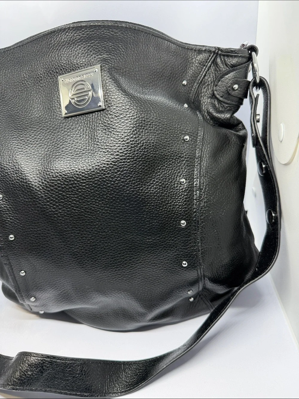 Black Stud-Trim Leather Hobo Bag